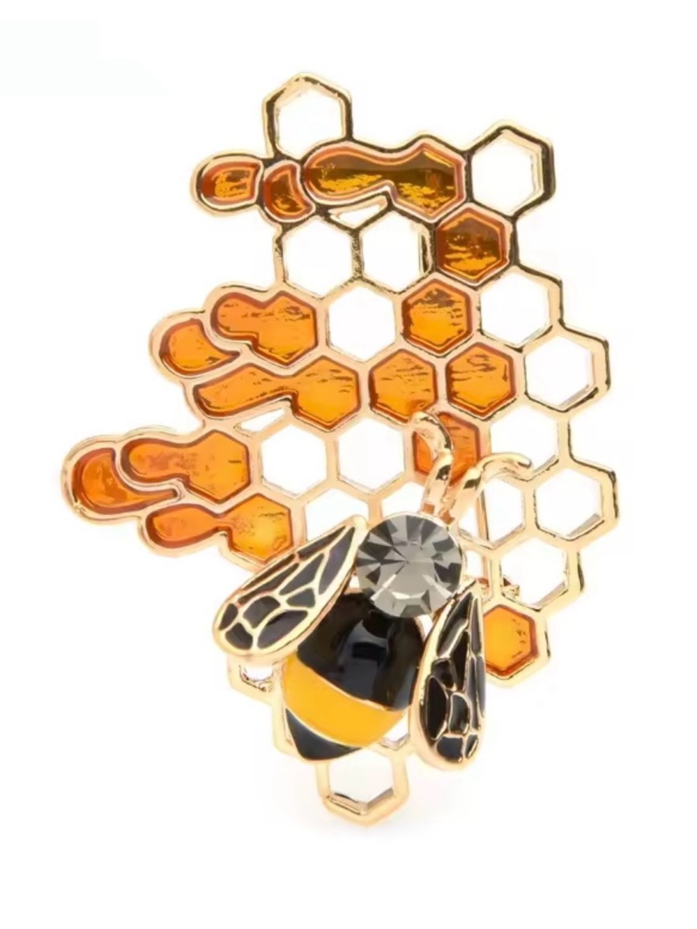 Vintage Inspired Honey Bee Honeycomb Brooch Gold Tone Pin - Picture 4 of 6